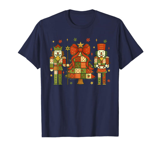 Patchwork Nutcracker Christmas Tree Pink Nutcracker Women T-Shirt
