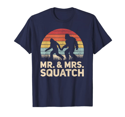 Matching Mr & Mrs Outfit Husband Wife Funny Wedding Bigfoot T-Shirt