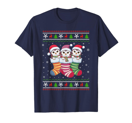 Ugly Xmas Sweater Snowy Owl In Christmas Socks T-Shirt