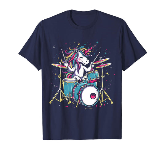 Funny Unicorn Playing Drums Drummer Musician Band Drumming T-Shirt