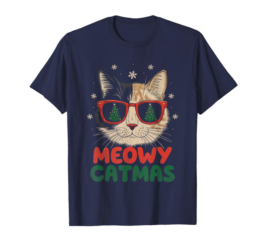 Meowy Catmas Christmas Cat Lover Snowflakes X-mas Holiday T-Shirt for Men Women Kids