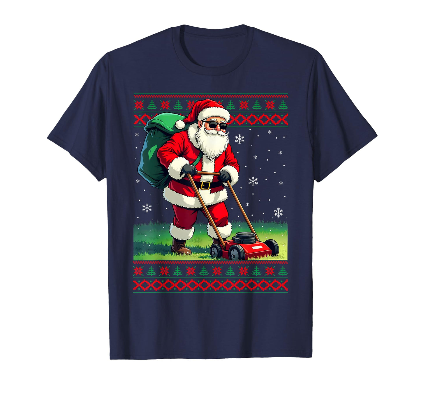 Santa Claus Mowing Lawn Ugly Christmas Holiday Boys Men T-Shirt