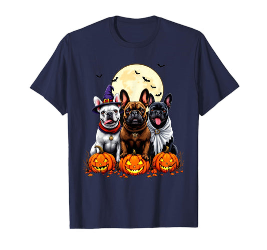 Funny French Bulldog Halloween Dogs Witch Ghost Costume T-Shirt