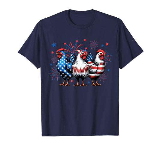 Patriotic Firework Red White Blue Chicken USA Flag July 4th T-Shirt
