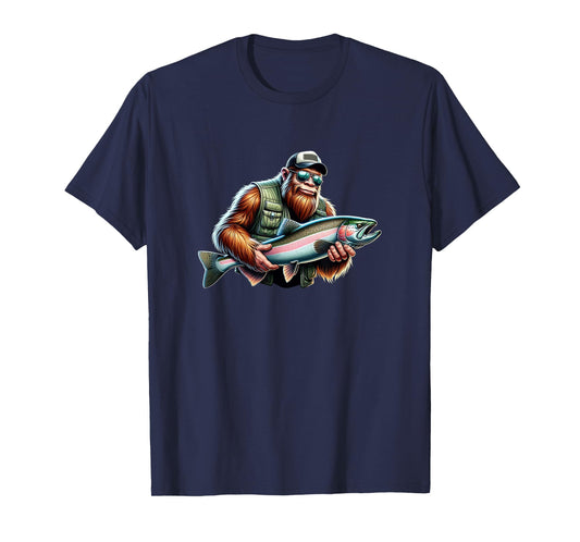 Bigfoot Fisherman - Fishing Steelhead - T-Shirt
