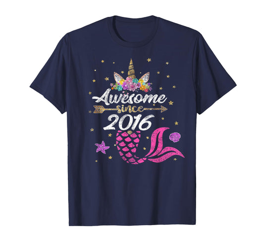 Unicorn Shirt Mermaid Birthday - Awesome Since 2016 Tee Gift T-Shirt