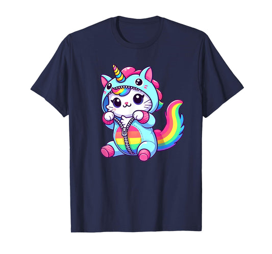 Cat Dressed as Unicorn Funny Cat Lover Women Girls T-Shirt