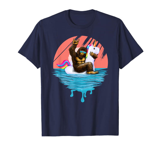 Sasquatch Riding Unicorn Floaty Pool Party Outfit Bigfoot T-Shirt