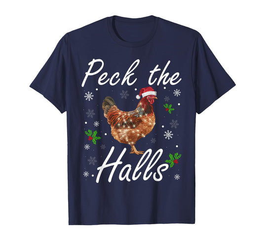 Funny Peck the Halls Christmas Chicken Snowflakes Xmas T-Shirt