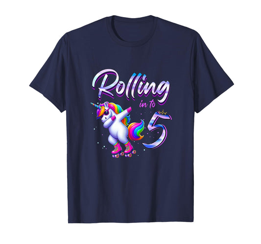 Rolling into 5 Roller Skating Unicorn 5th Birthday Party T-Shirt