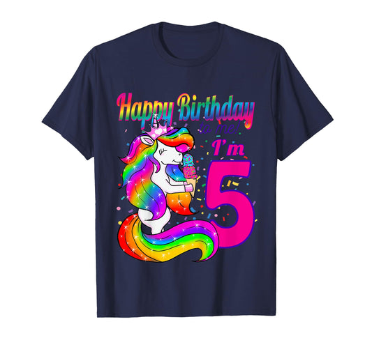 Happy Birthday to me i'm 5 years old unicorn party theme T-Shirt