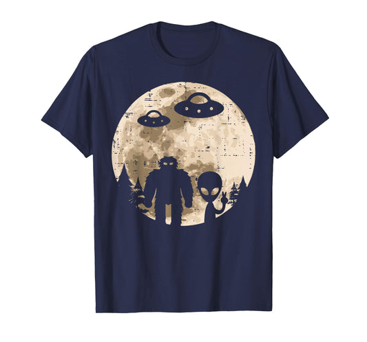 Alien UFO Bigfoot Moon Funny Sasquatch Yeti Men Women Kids T-Shirt