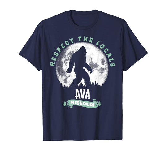 Ava Missouri Respect the Locals Bigfoot Sasquatch Moon T-Shirt
