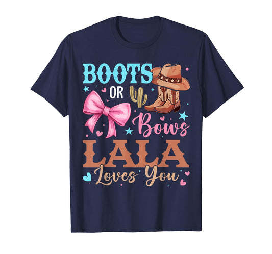 Boots or Bows Gender Reveal Decorations Lala Loves You T-Shirt