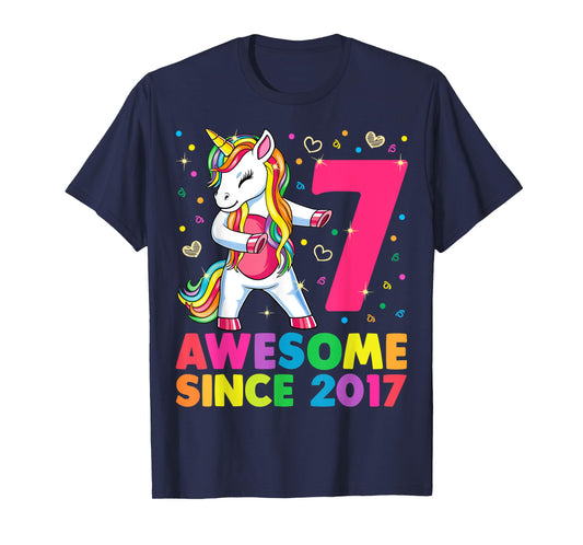 7 Years Old Unicorn Flossing 7th Birthday Girl Unicorn Party T-Shirt