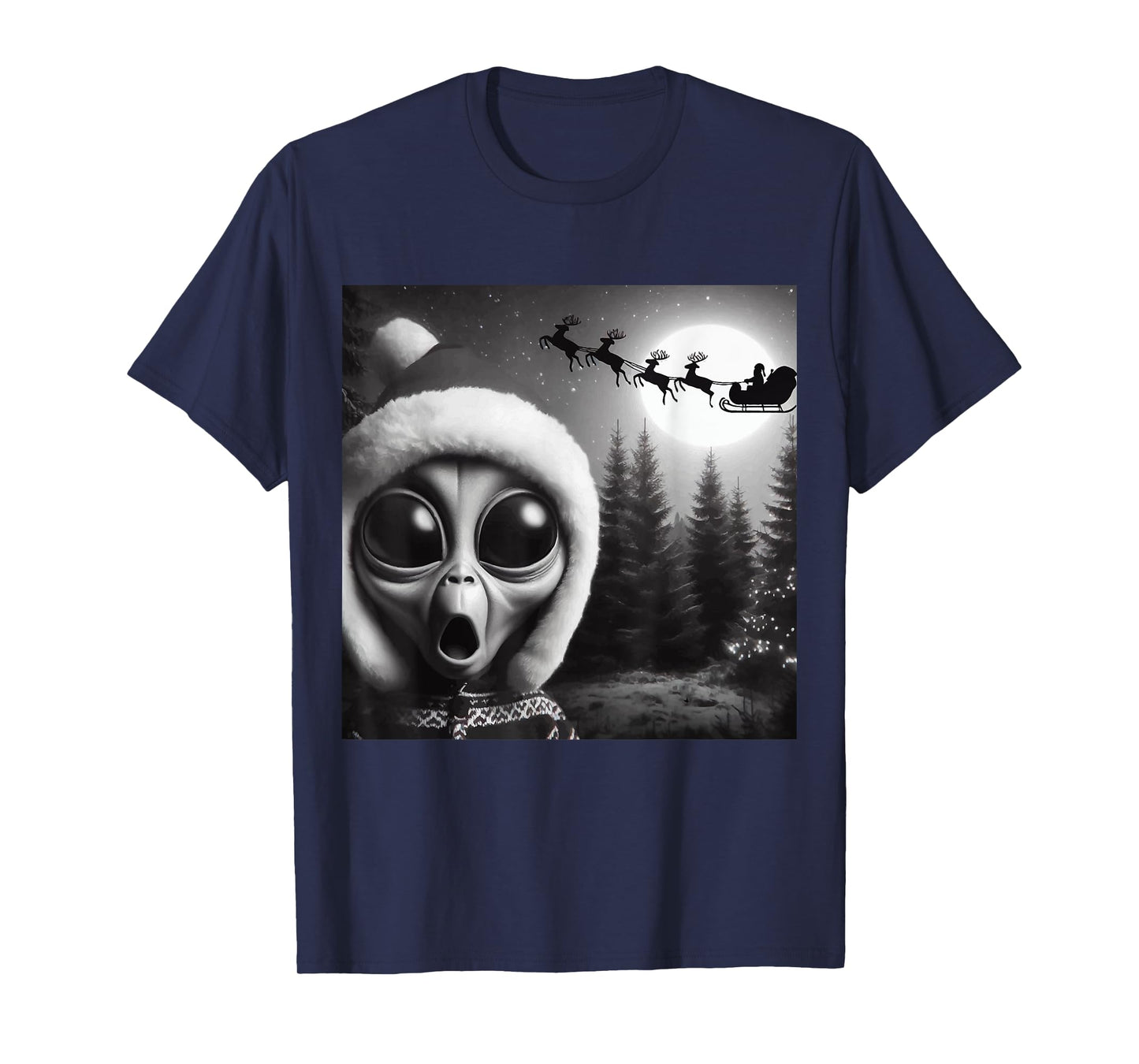 Christmas Alien Shocked by Santa’s Sleigh,Funny Holiday Xmas T-Shirt