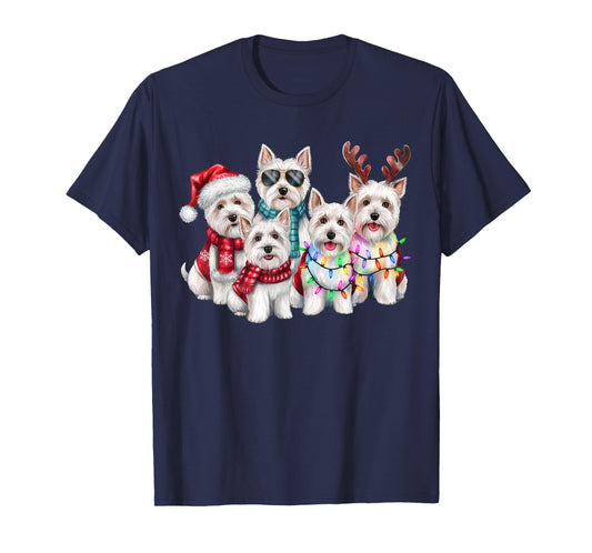 Westie Reindeer Christmas Lights Dog Lover Xmas Pajama Men Women T-Shirt