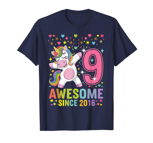 9 Years Old Unicorn Flossing 9th Birthday Unicorn Party Girl T-Shirt