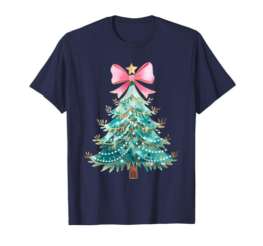 Christmas Tree Bow Pink Christmas Coquette Bow Xmas Holiday T-Shirt
