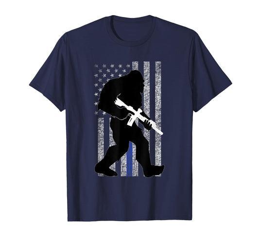 Bigfoot 2nd Amendment Right to Bear Arms Thin Blue Line T-Shirt