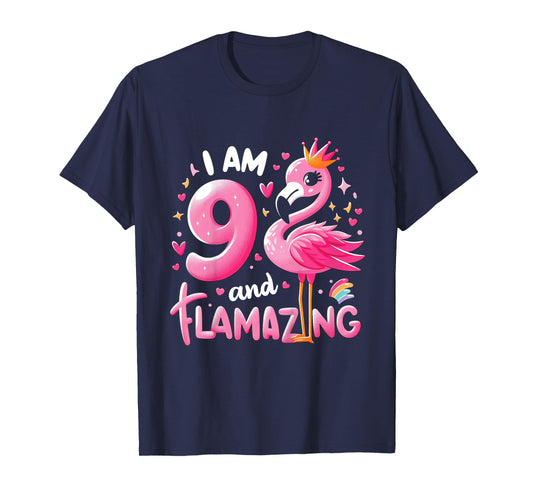 9 And Flamazing Nine Years Old 9th Birthday Flamingo T-Shirt