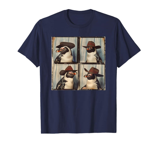 Penguin In Hat Funny Zoo Animal Photobooth Penguin Cowboy T-Shirt