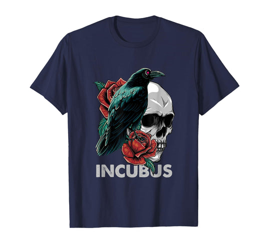 Halloween Graphic Incubus-Crow Left Skull Morning And Flower T-Shirt