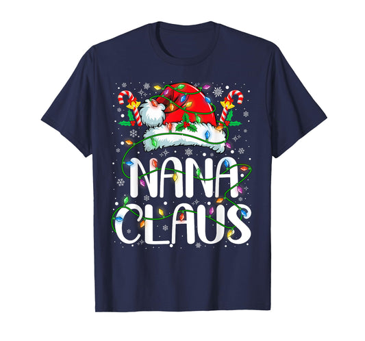 Nana Claus Christmas Lights Pajama Xmas Family Matching T-Shirt
