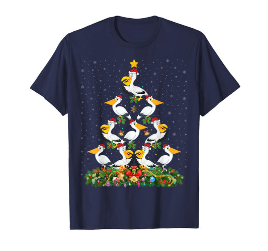 Pelican Bird Xmas Tree Gift Santa Hat Pelican Christmas T-Shirt