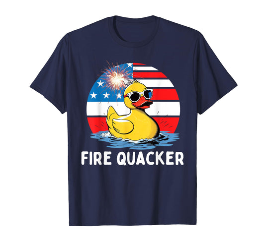 Fire Quacker Duck Firecracker Funny 4th of July USA Flag Kid T-Shirt