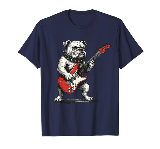 Rockin' Bulldog Electric Guitar Vintage Rock Dog Music Funny T-Shirt