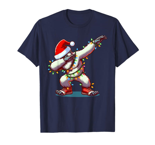 Christmas Santa Hat Dabbing Yeti Xmas Lights Dab Bigfoot T-Shirt