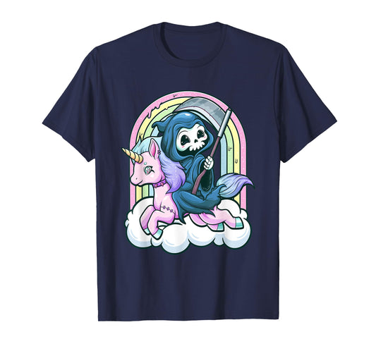 Kawaii Pastel Goth Cute Creepy Unicorn Grim Reaper T-Shirt
