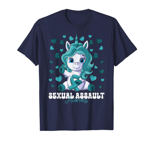 Sexual Assault Awareness Month Teal Ribbon Unicorn T-Shirt