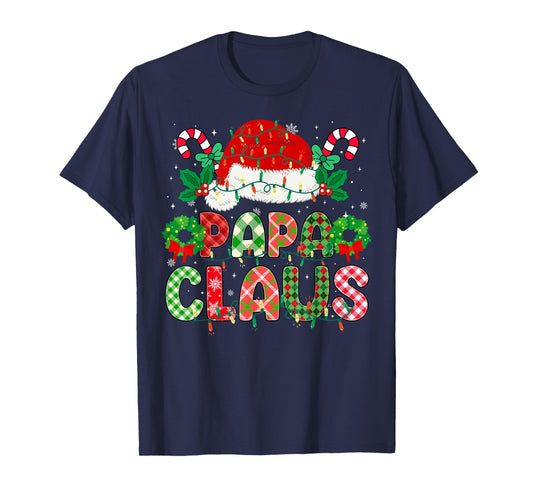 Papa Claus Christmas Lights Pajama Family Matching Grandpa T-Shirt
