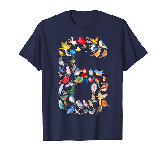 Kids 6th Birthday Birds Themed 6 Year Old Boys Bird Lover T-Shirt