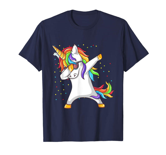 Dabbing Unicorn Rainbow Girls Kids Women T-Shirt