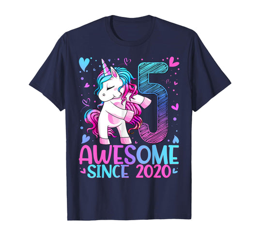 5th Birthday Unicorn Awesome Since 2020 Birthday Girl Party T-Shirt