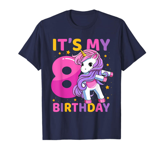 8 Years Old Unicorn Flossing 8th Birthday Party Girls Kids T-Shirt