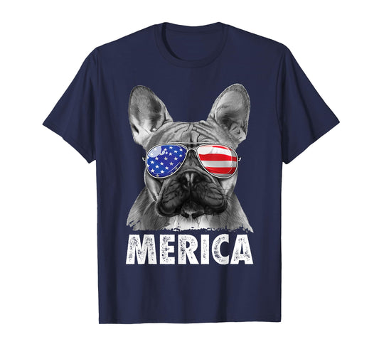 French Bulldog 4th of July Merica American Flag Sunglasses T-Shirt
