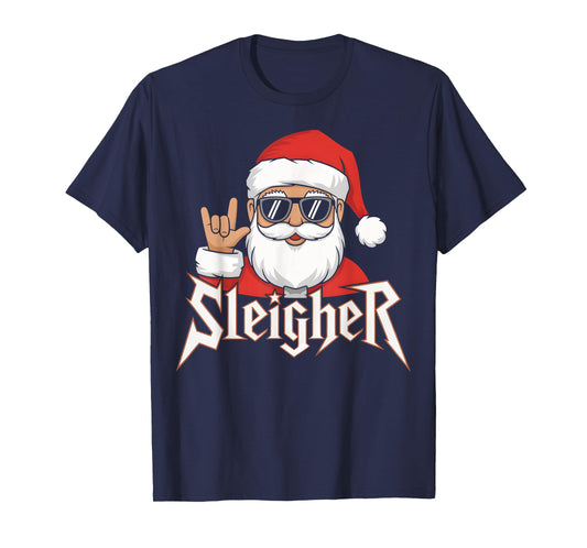 Sleigher Santa Claus Funny Rock Music Santa Claus Christmas T-Shirt