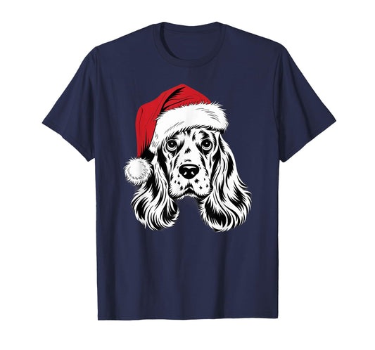 Joyful Cocker Santa Dog on Cocker Spaniel Christmas T-Shirt
