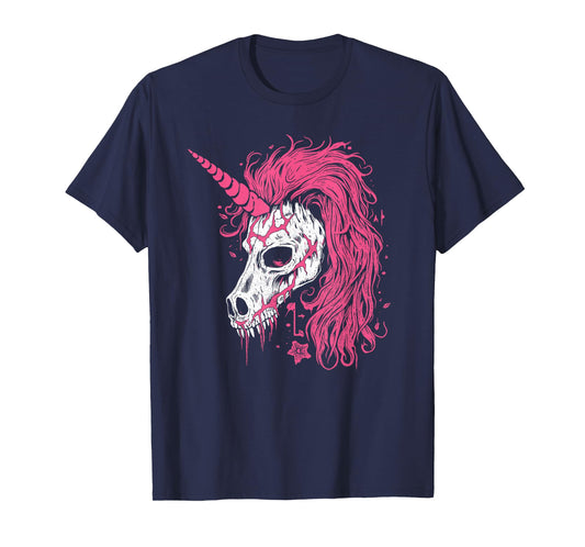 Awesome Unicorn Skeleton Skull Gothic Spooky Pink Halloween T-Shirt
