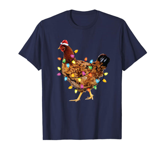 Christmas Lights Santa Chicken Funny Xmas Tree Chicken T-Shirt