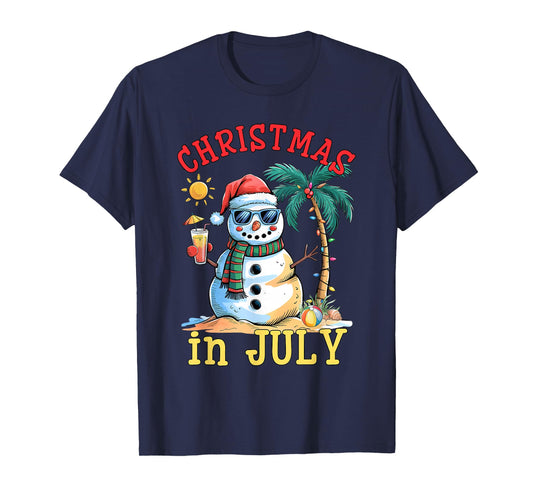 Christmas In July Snowman Summer Beach Vacation Xmas T-Shirt
