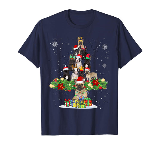 Ugly Sweater Christmas Tree French Bulldog Dog Xmas Lights Men Women Kids T-Shirt