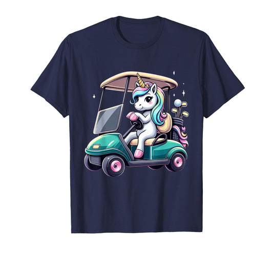 Unicorn Riding Golf Cart Boys Girls Women Kids Teens Rainbow T-Shirt