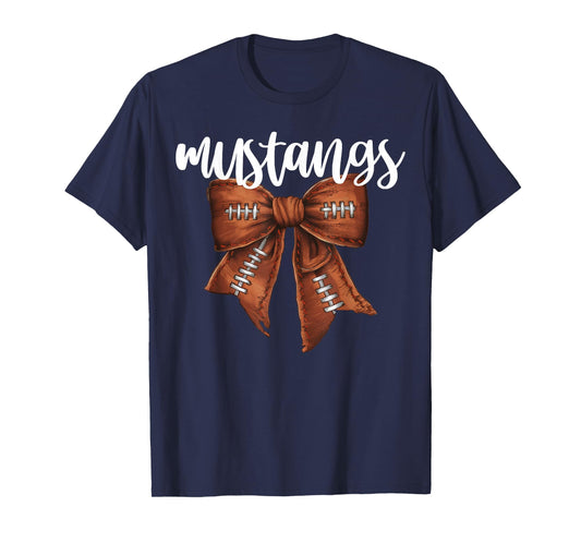 Mustangs Football Bow School Spirit Team Mascot Game Night T-Shirt