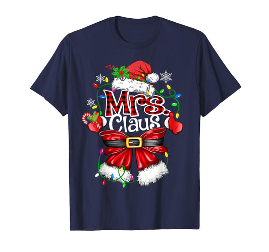 Mr and Mrs Claus Couples Santa Christmas Lights Pajamas T-Shirt
