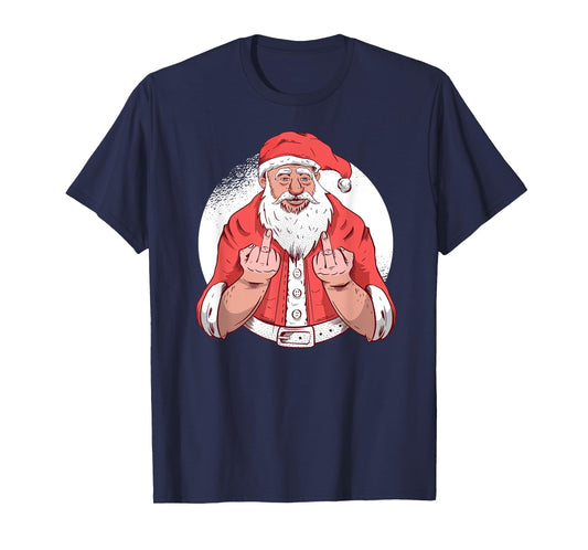 RUDE SANTA says F-ck Off Middle Finger Funny Christmas Meme T-Shirt